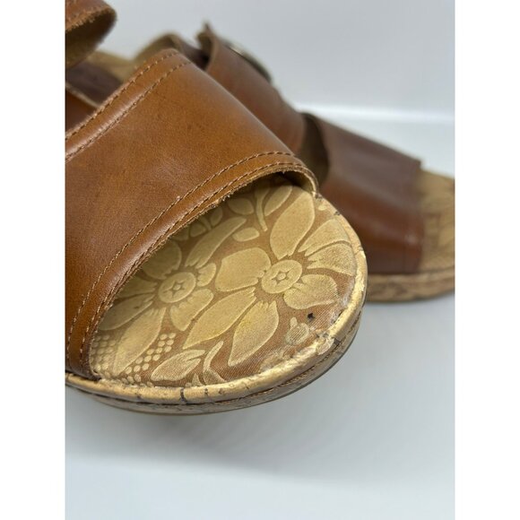 BOC Brown Leather Cork Wedge Sandals Buckle Heels C19023 Women Size 10 - Picture 5 of 10